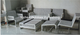 China 9pcs Stainless steel metal base rattan aluminum sofa bar chair collection  --9183 supplier
