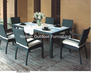 China 7-piece synthetic rattan wicker outdoor glass top dining table with 6 armchairs-8008 supplier