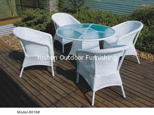 China 5-piece synthetic rattan wicker outdoor glass top restaurant dining furniture 4 armchairs-8016 supplier