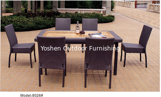 China 7-piece synthetic rattan wicker outdoor patio teak top garden dining table 6 armlesschairs-8026 supplier