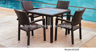 China 5-piece synthetic rattan wicker outdoor patio glass  top garden dining table 4 armchairs-8032 supplier