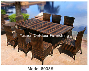 China 9-piece synthetic rattan wicker outdoor patio classic hotel dining furniture 8 armless chairs-8038 supplier
