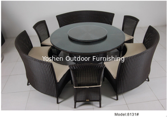 China 7-piece PE rattan wicker rotating round table hotel dining set for 9 people -8131 supplier