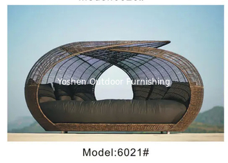 China Plastic waterproof UV resist chaise sun lounger Rattan Wicker canopy Beds outdoor lounge set with cushions---6021 supplier