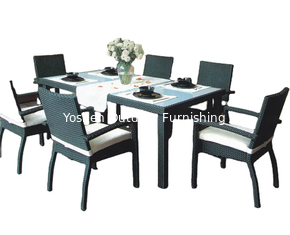 China Rattan stack dining chairs outdoor 6 seat arm chairs plastic wicker garden arm less chairs with table---8008 supplier