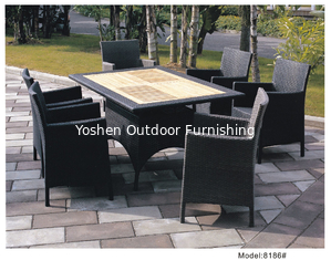 China Teak table top with 4 wicker dining chair set -8186 supplier