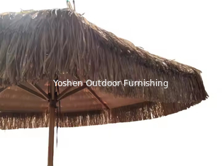 9 ft synthetic thatch beach umbrella 8 ribs plastic Thatched Tiki umbrella sand beach Straw Umbrella with fringe