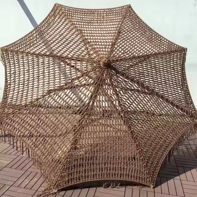9 ft Coffee Chocolate Outdoor Macrame Beach Umbrella Rope Woven Crochet Umbrella Tassel Fringe Market Umbrella