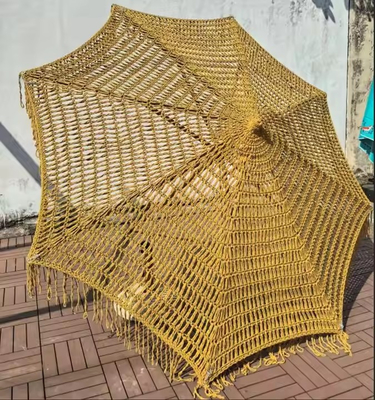 9 ft Yellow INS Trend Resort Umbrella Parasol Woven Crochet Umbrella Tassel Macrame Parasol