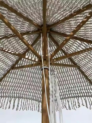 9 ft New Design Customized Woven Beach Umbrella Cotton Rope Macrame Parasols Handmade Tassels Woven Canopy Umbrella