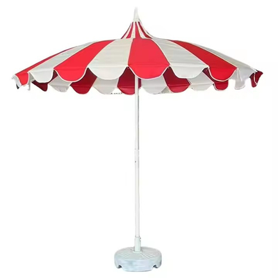 8.5 FT Stainless Steel Pagoda Shape Market Parasol Fiberglass Rib Strip Pagoda Commercial Patio Umbrellas