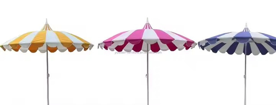 8.5 FT Stainless Steel Pagoda Shape Market Parasol Fiberglass Rib Strip Pagoda Commercial Patio Umbrellas