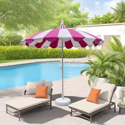 8.5 FT Stainless Steel Pagoda Shape Market Parasol Fiberglass Rib Strip Pagoda Commercial Patio Umbrellas