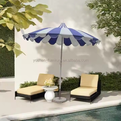 8.5 FT Stainless Steel Pagoda Shape Market Parasol Fiberglass Rib Strip Pagoda Commercial Patio Umbrellas