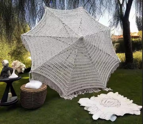 9 ft LA CONCHA Umbrella Macrame Parasol Rope Crochet Woven Patio Umbrella Parasol With Tassels Tassels Woven Canopy Umbrella
