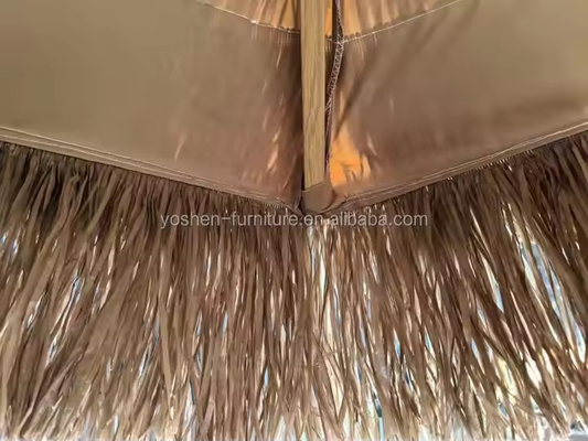 9 ft Synthetic Thatch Beach Umbrella 8 Ribs Plastic Thatched Tiki Umbrella Sand Beach Straw Umbrella With Fringe