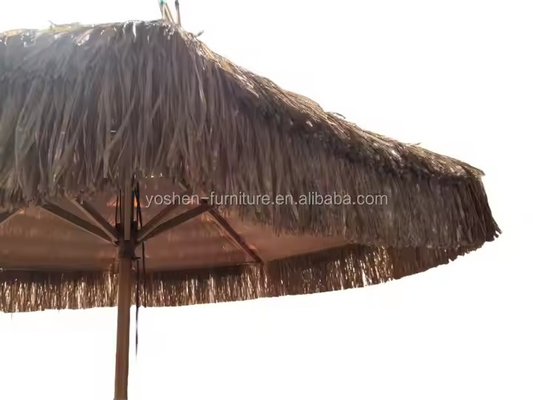 9 ft Synthetic Thatch Beach Umbrella 8 Ribs Plastic Thatched Tiki Umbrella Sand Beach Straw Umbrella With Fringe