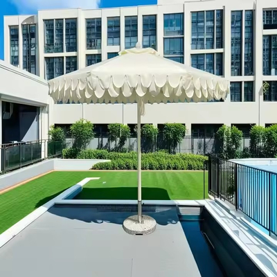 9 Feet White Octagonal Scalloped Fringe Market Patio Umbrella Double Scallop Trim Umbrella Parasol With Flaps