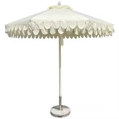 9 Feet White Octagonal Scalloped Fringe Market Patio Umbrella Double Scallop Trim Umbrella Parasol With Flaps