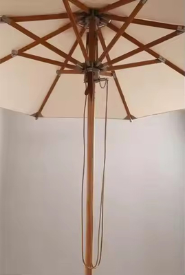 All Weather 10 Feet Outdoor Beach Round Canvas Wooden Parasol Hotel Resort Picnic Teak Pole Umbrella Sun Shade