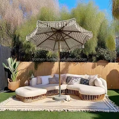 9 ft Resort Beach Macrame Crochet Umbrella Parasol Tassels Woven Canopy Umbrella Macrame Fringe Umbrella