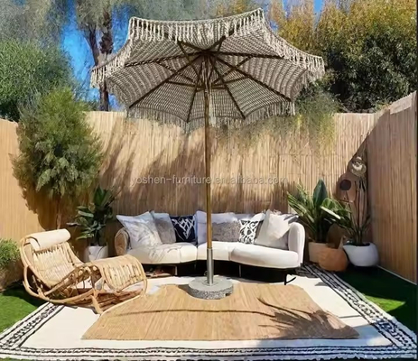 9 ft Resort Beach Macrame Crochet Umbrella Parasol Tassels Woven Canopy Umbrella Macrame Fringe Umbrella