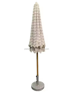 9 ft Resort Beach Macrame Crochet Umbrella Parasol Tassels Woven Canopy Umbrella Macrame Fringe Umbrella