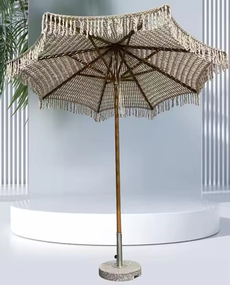 9 ft Hotel Tassel Beach Umbrella Fringe Umbrella World Market Cotton Rope Woven Crochet Tassel Canopy Umbrella Parasol