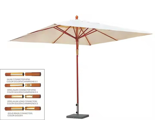 9ft White Wood Patio Umbrella Outdoor Central Pole Swimming Pool Umbrellas Wooden Beach Umbrella