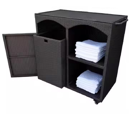 Pool Accessories Rattan Storage Cabinet Wicker Poolside Towel Rack Cart Caddy