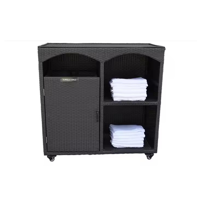 Pool Accessories Rattan Storage Cabinet Wicker Poolside Towel Rack Cart Caddy