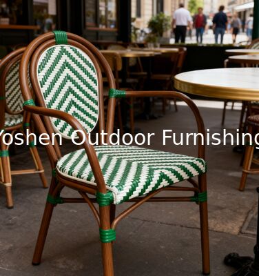 Stackable Curved-Back Synthetic Wicker & Bamboo Commercial Outdoor Green Chair