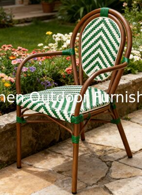 Stackable Curved-Back Synthetic Wicker & Bamboo Commercial Outdoor Green Chair