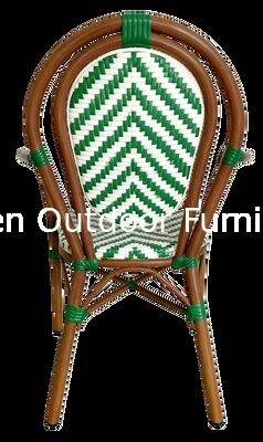 Stackable Curved-Back Synthetic Wicker & Bamboo Commercial Outdoor Green Chair