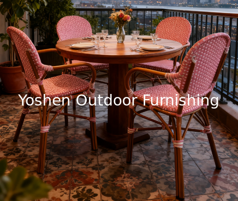 Yoshen French Bistro Chair Blue Restaurant Café Outdoor White and Blue Rattan Dining Arm Chair