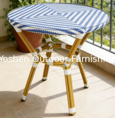 4 Seater Aluminum Rattan Round Dining Table with Glass Top Foroutdoor Restaurant Café Shop