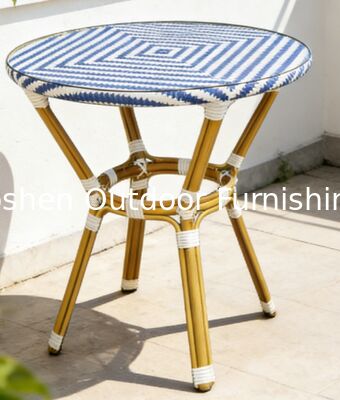 4 Seater Aluminum Rattan Round Dining Table with Glass Top Foroutdoor Restaurant Café Shop