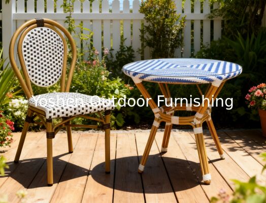 4 Seater Aluminum Rattan Round Dining Table with Glass Top Foroutdoor Restaurant Café Shop