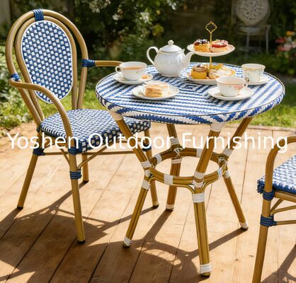 4 Seater Aluminum Rattan Round Dining Table with Glass Top Foroutdoor Restaurant Café Shop