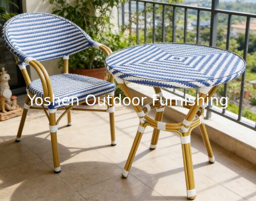 4 Seater Aluminum Rattan Round Dining Table with Glass Top Foroutdoor Restaurant Café Shop