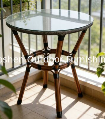 2 Seater Outdoor Aluminum Rattan Dining Table Set with Glass Top Forgarden Patio Balacony Terrance