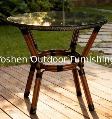 2 Seater Outdoor Aluminum Rattan Dining Table Set with Glass Top Forgarden Patio Balacony Terrance