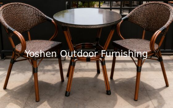 2 Seater Outdoor Aluminum Rattan Dining Table Set with Glass Top Forgarden Patio Balacony Terrance