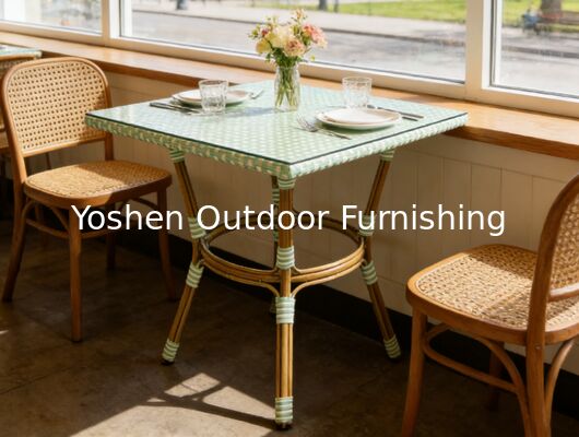 Easy Clean 4 Seater square Aluminum Rattan Dining Table for Hote Restaurant with Glass Top