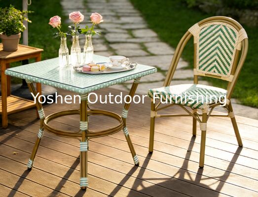 Easy Clean 4 Seater square Aluminum Rattan Dining Table for Hote Restaurant with Glass Top