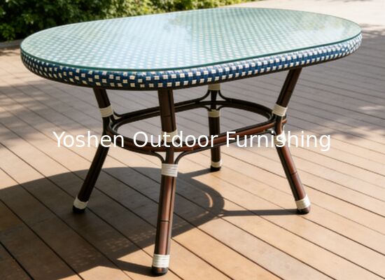 6 Seater Sturdy Aluminum Frame Oval Rattan Dining Table Outdoor for Hotel Resort Courtyard
