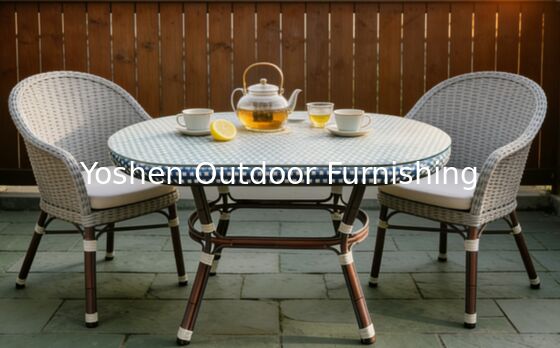 6 Seater Sturdy Aluminum Frame Oval Rattan Dining Table Outdoor for Hotel Resort Courtyard