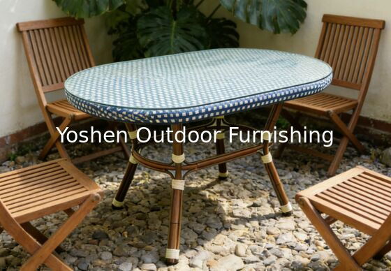 6 Seater Sturdy Aluminum Frame Oval Rattan Dining Table Outdoor for Hotel Resort Courtyard