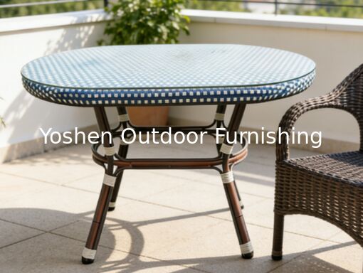6 Seater Sturdy Aluminum Frame Oval Rattan Dining Table Outdoor for Hotel Resort Courtyard