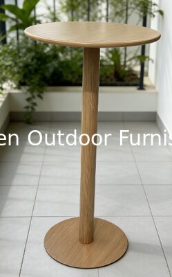 Outdoor Bar Table with Champagne Gold Aluminum Top for Balcony Terrace and Lounge Area Minimalist Design